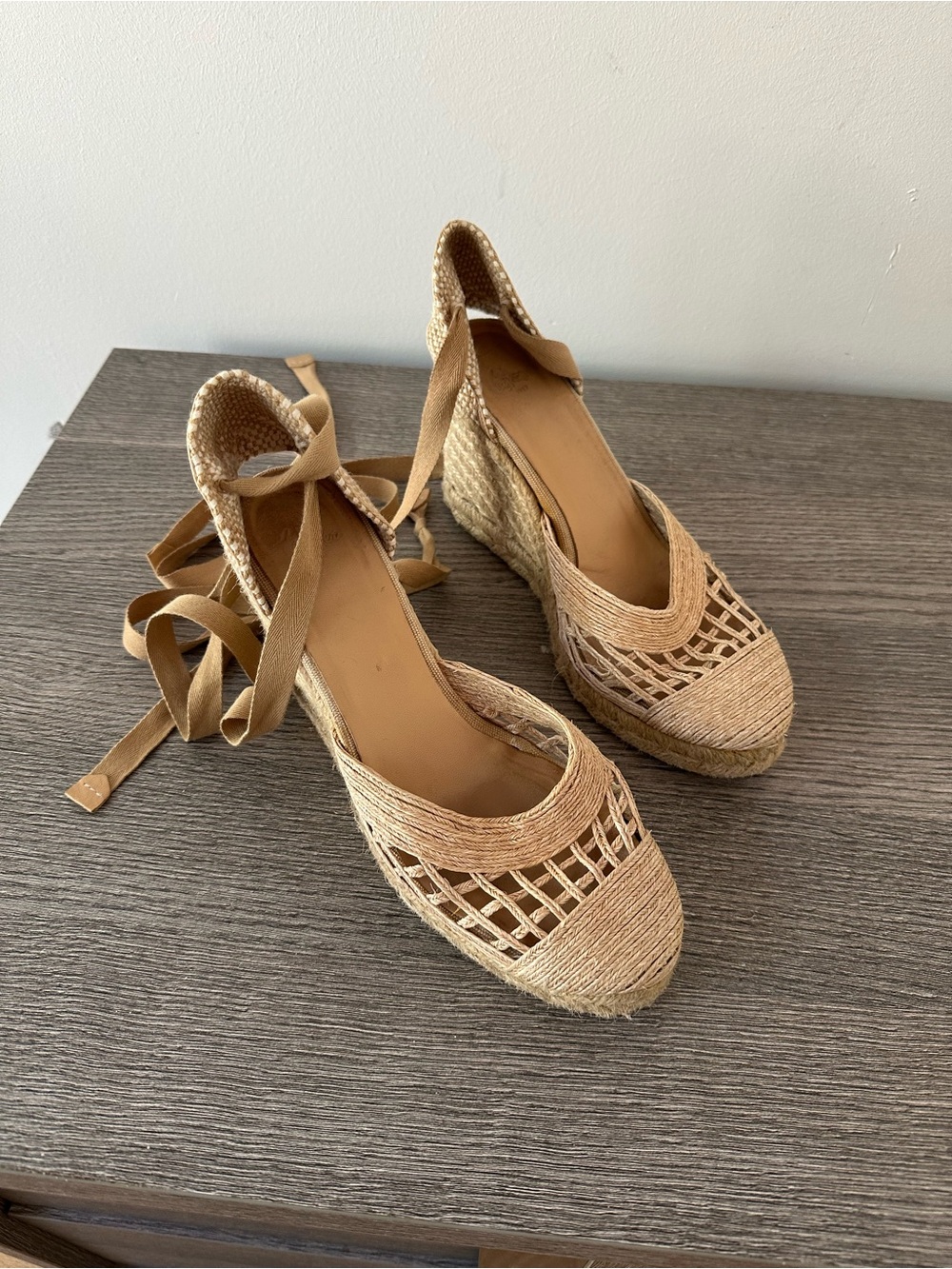 Castañer Espadrille Wedge Lace-Up Sandals Size 38 (US 7.5–8) Natural Beige